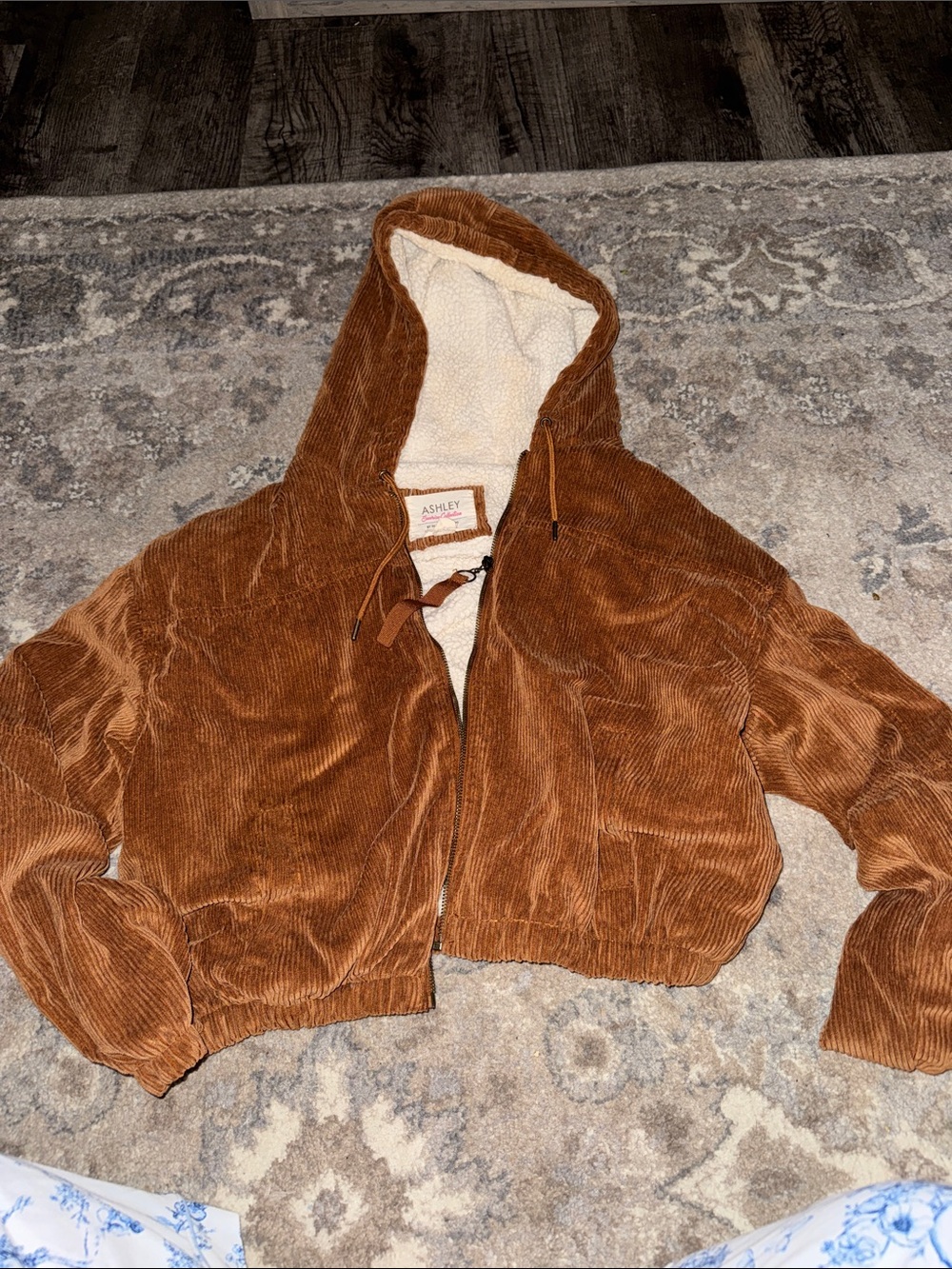 Ashley & Bros Sherpa-Lined Corduroy Zip Hoodie - Rust Brown